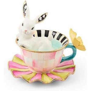 MACKENZIE-CHILDS Teacup Bunny, Cute Bunny Cup Figurine, Decorative Easter Rabbit Figurine, Frolic Spring(Frolic Spring)