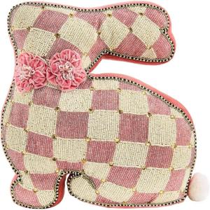 MACKENZIE-CHILDS Throw Pillow, Decorative Cotton Pillow for Spring or Easter Decor, 15×12, Pink Beaded Bunny Shape