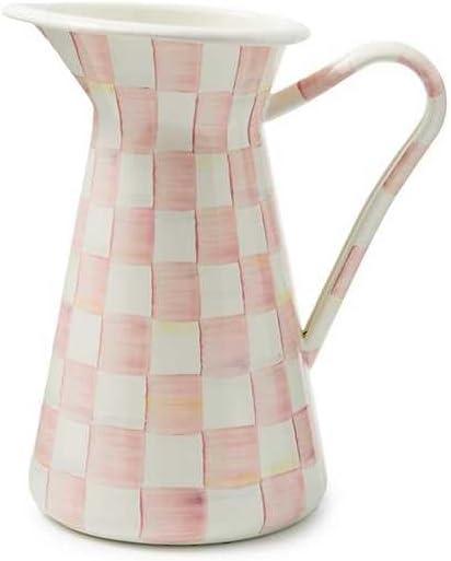 image:imageMACKENZIECHILDS Practical Enamel Pitcher with Spout Drink Pitcher for Iced Tea or Water Flower Vase Medium GreenandWhite Emerald CheckRosy Check