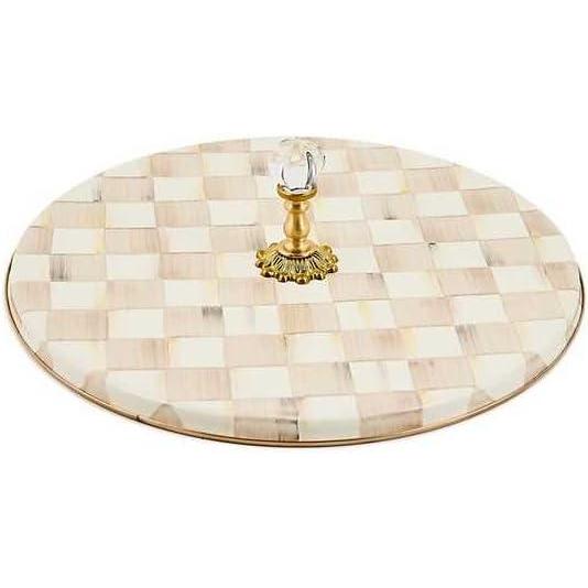 image:imageMACKENZIECHILDS Cheese Course Cute Cheese Board and Serving Board for Charcuterie GreenandWhite Emerald CheckBrown and White With Metallic Rim