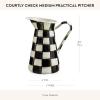 MACKENZIE-CHILDS Practical Enamel Pitcher with Spout, Drink Pitcher for Iced Tea or Water, Flower Vase, Medium, Green-and-White Emerald Check(Courtly Check)
