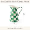 MACKENZIE-CHILDS Practical Enamel Pitcher with Spout, Drink Pitcher for Iced Tea or Water, Flower Vase, Medium, Green-and-White Emerald Check(Emerald Check)