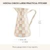 MACKENZIE-CHILDS Practical Enamel Pitcher with Spout, Drink Pitcher for Iced Tea or Water, Flower Vase, Medium, Green-and-White Emerald Check(Mocha Check)