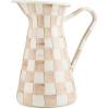 MACKENZIE-CHILDS Practical Enamel Pitcher with Spout, Drink Pitcher for Iced Tea or Water, Flower Vase, Medium, Green-and-White Emerald Check(Mocha Check)