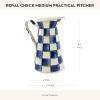 MACKENZIE-CHILDS Practical Enamel Pitcher with Spout, Drink Pitcher for Iced Tea or Water, Flower Vase, Medium, Green-and-White Emerald Check(Royal Check)
