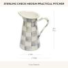 MACKENZIE-CHILDS Practical Enamel Pitcher with Spout, Drink Pitcher for Iced Tea or Water, Flower Vase, Medium, Green-and-White Emerald Check(Sterling Check)