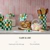 MACKENZIE-CHILDS Sweets Jar with Enamel Lid, Small Glass Cookie Jar or Kitchen Jar, 0.5-Gallon Capacity, Green-and-White Emerald Check