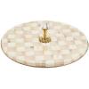 MACKENZIE-CHILDS Cheese Course, Cute Cheese Board and Serving Board for Charcuterie, Green-and-White Emerald Check(Brown and White With Metallic Rim)