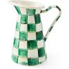 MACKENZIE-CHILDS Practical Enamel Pitcher with Spout, Drink Pitcher for Iced Tea or Water, Flower Vase, Medium, Green-and-White Emerald Check(Emerald Check)