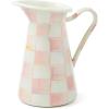 MACKENZIE-CHILDS Practical Enamel Pitcher with Spout, Drink Pitcher for Iced Tea or Water, Flower Vase, Medium, Green-and-White Emerald Check(Rosy Check)