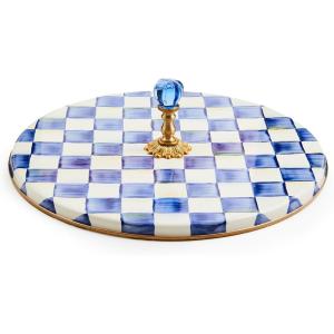 MACKENZIE-CHILDS Cheese Course, Cute Cheese Board and Serving Board for Charcuterie, Green-and-White Emerald Check(Blue)