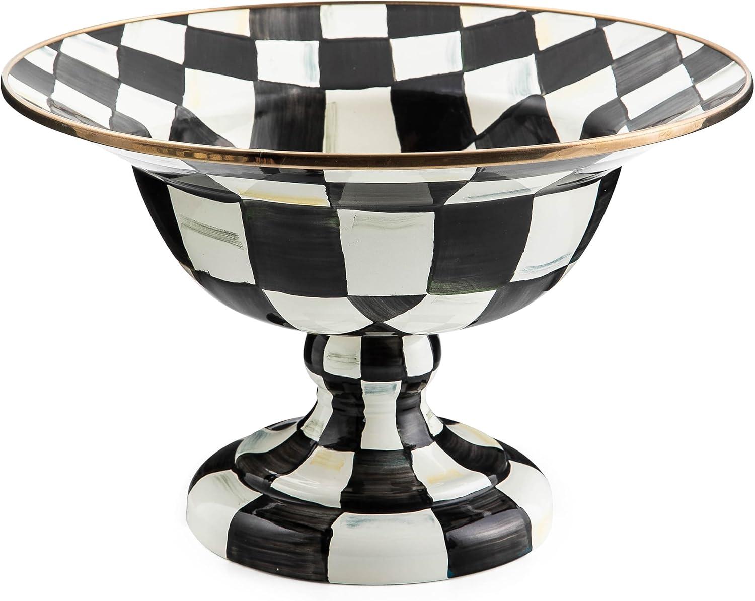 image:imageMACKENZIECHILDS Enamel Compote Pedestal Serving Dish or Decorative Bowl Large Wild Rose SlateCourtly Check