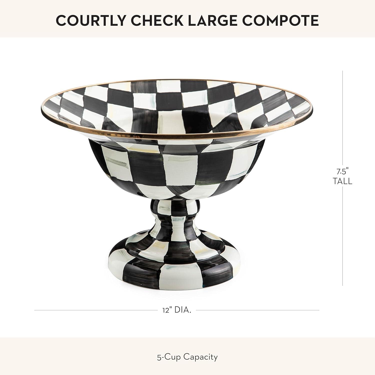 image:imageMACKENZIECHILDS Enamel Compote Pedestal Serving Dish or Decorative Bowl Large Wild Rose SlateCourtly Check