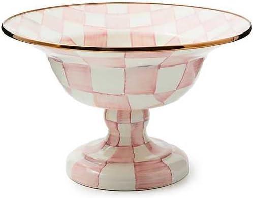 image:imageMACKENZIECHILDS Enamel Compote Pedestal Serving Dish or Decorative Bowl Large Wild Rose SlateRosy Check