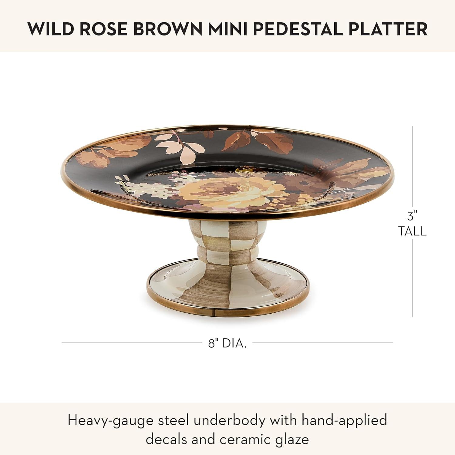 image:imageMACKENZIECHILDS Enamel Pedestal Platter Round Cake Stand Large Wild Rose SlateBrown Wild Rose