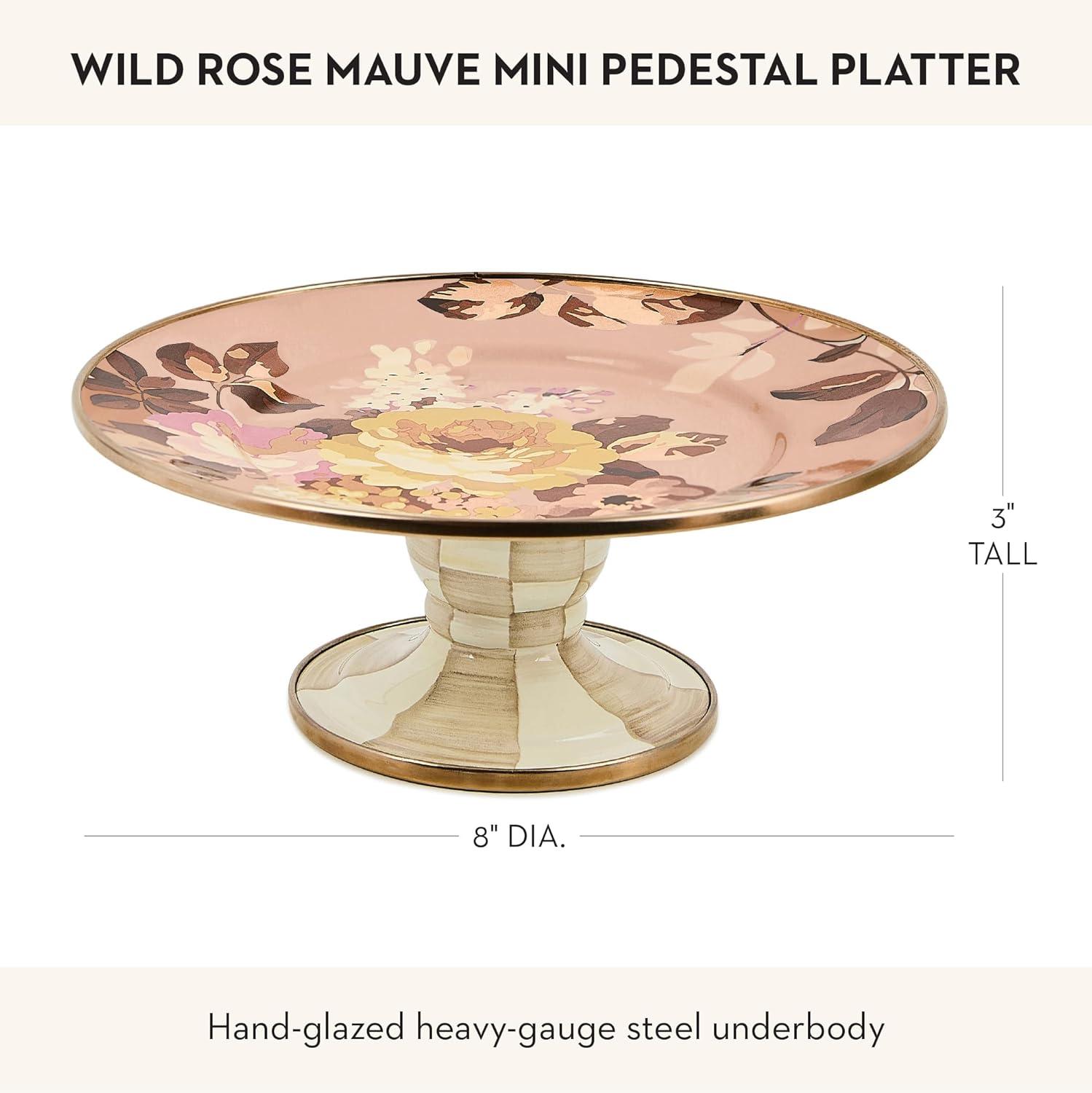 image:imageMACKENZIECHILDS Enamel Pedestal Platter Round Cake Stand Large Wild Rose SlateMauve Wild Rose