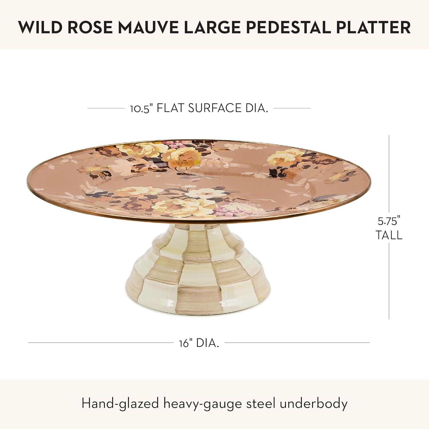 image:imageMACKENZIECHILDS Enamel Pedestal Platter Round Cake Stand Large Wild Rose SlateMauve Wild Rose