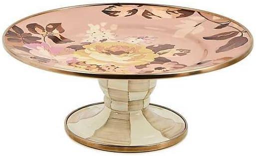 image:imageMACKENZIECHILDS Enamel Pedestal Platter Round Cake Stand Large Wild Rose SlateMauve Wild Rose