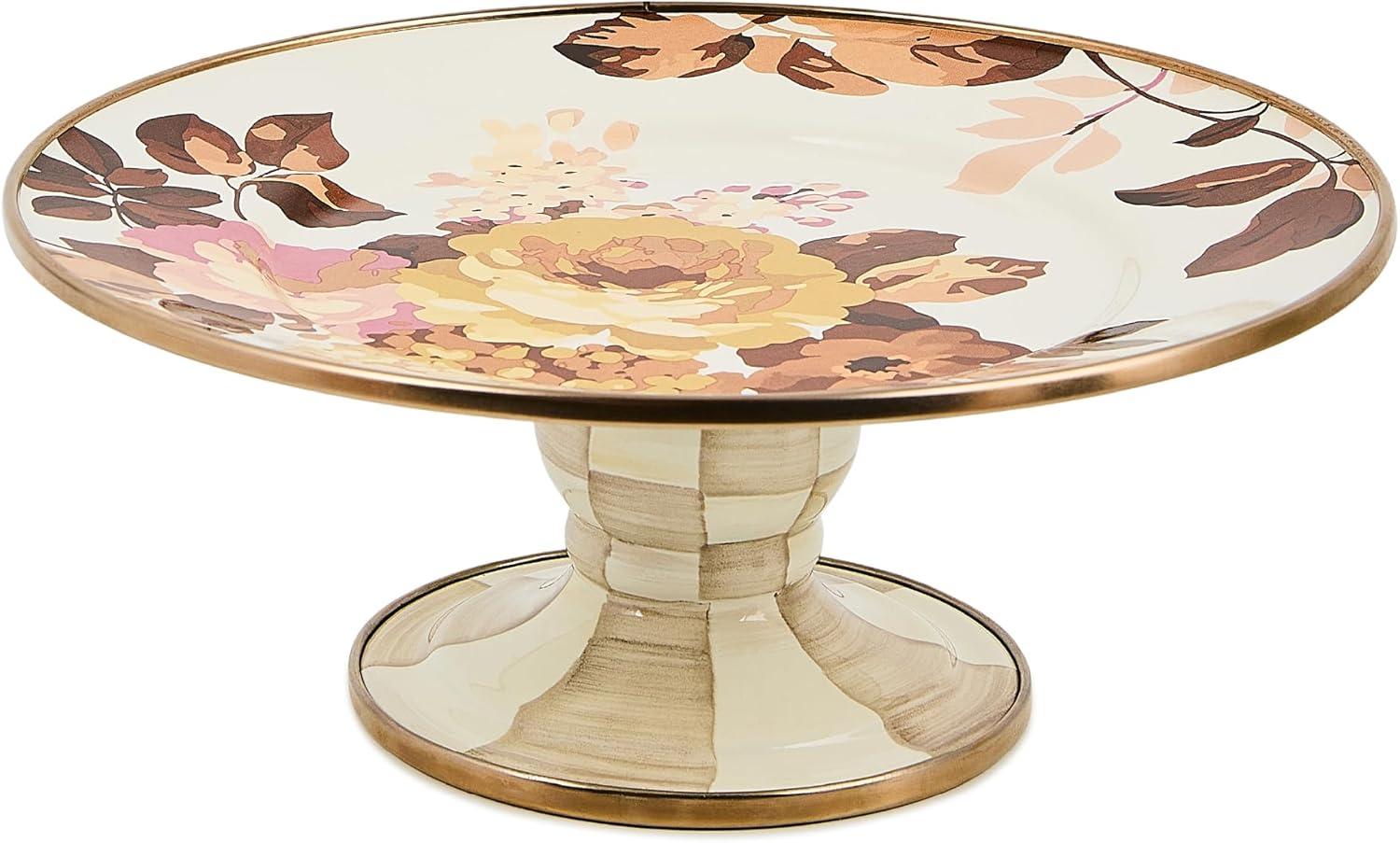 image:imageMACKENZIECHILDS Enamel Pedestal Platter Round Cake Stand Large Wild Rose SlateWild Rose White