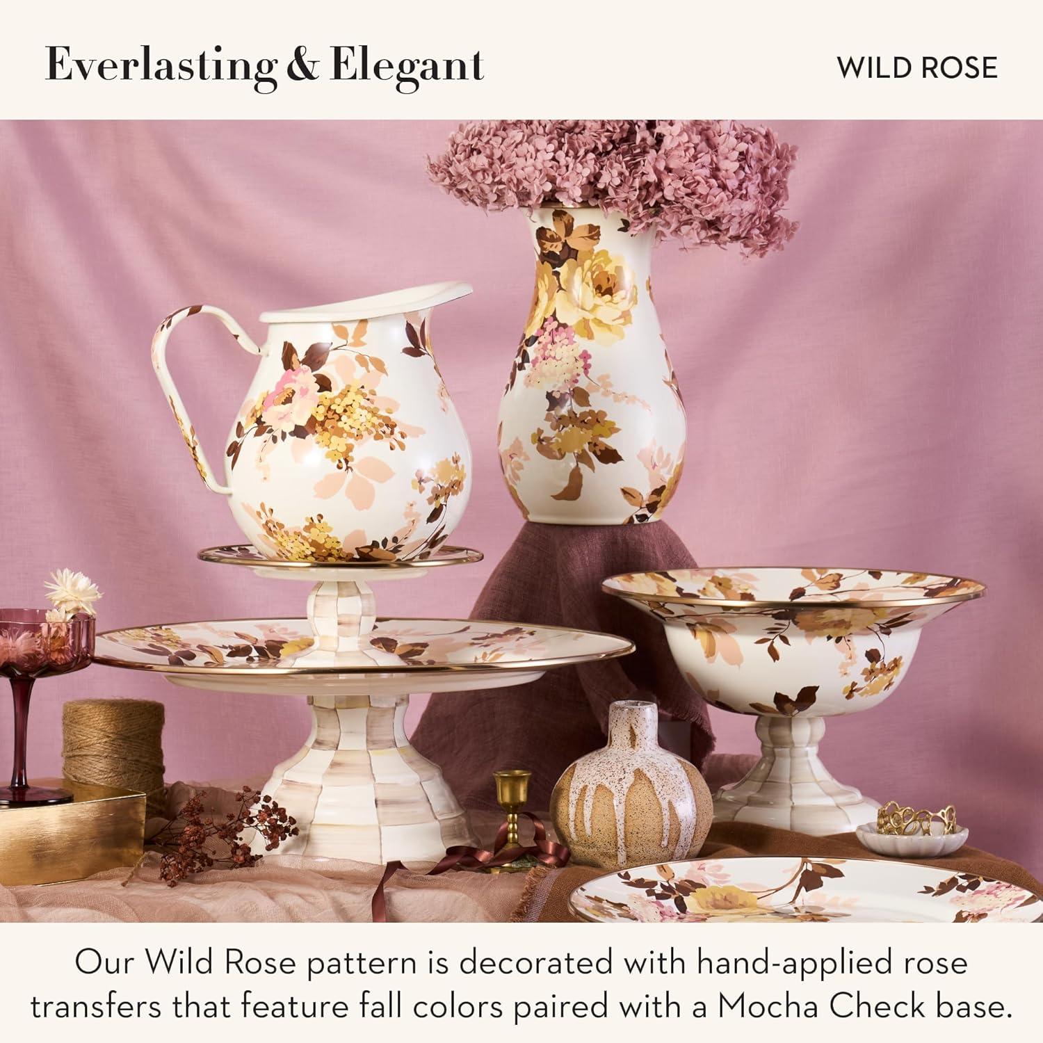 image:imageMACKENZIECHILDS Enamel Pedestal Platter Round Cake Stand Large Wild Rose SlateWild Rose White