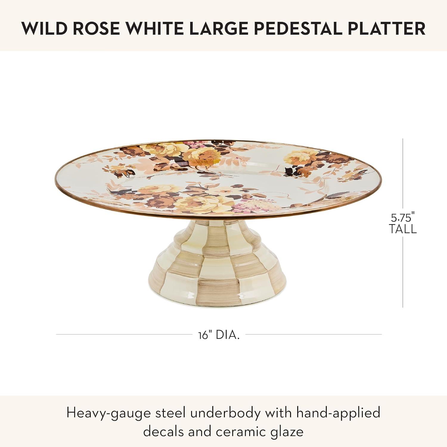 image:imageMACKENZIECHILDS Enamel Pedestal Platter Round Cake Stand Large Wild Rose SlateWild Rose White