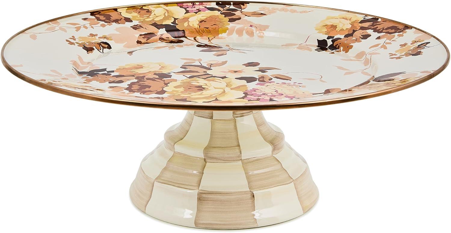 image:imageMACKENZIECHILDS Enamel Pedestal Platter Round Cake Stand Large Wild Rose SlateWild Rose White