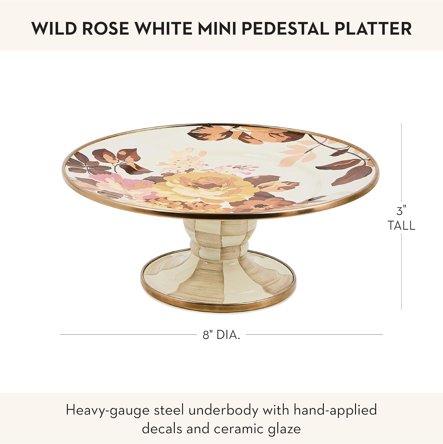 image:imageMACKENZIECHILDS Enamel Pedestal Platter Round Cake Stand Large Wild Rose SlateWild Rose White