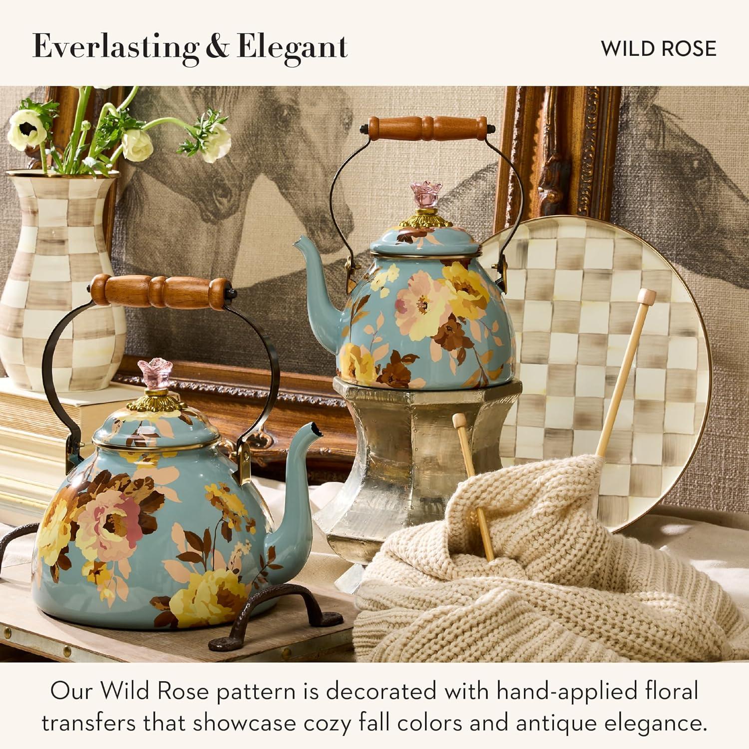 image:imageMACKENZIECHILDS Enamel Tea Kettle Decorative Tea Kettle for Stovetop 3 Quarts Wild Rose SlateSlate Wild Rose