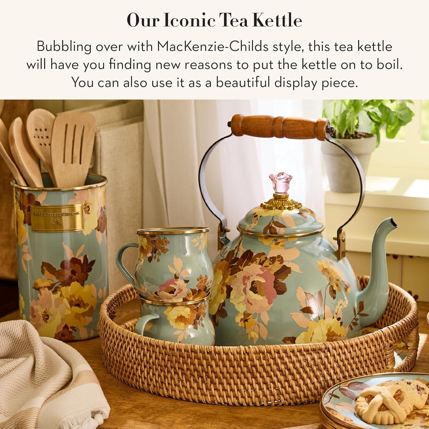 image:imageMACKENZIECHILDS Enamel Tea Kettle Decorative Tea Kettle for Stovetop 3 Quarts Wild Rose SlateSlate Wild Rose