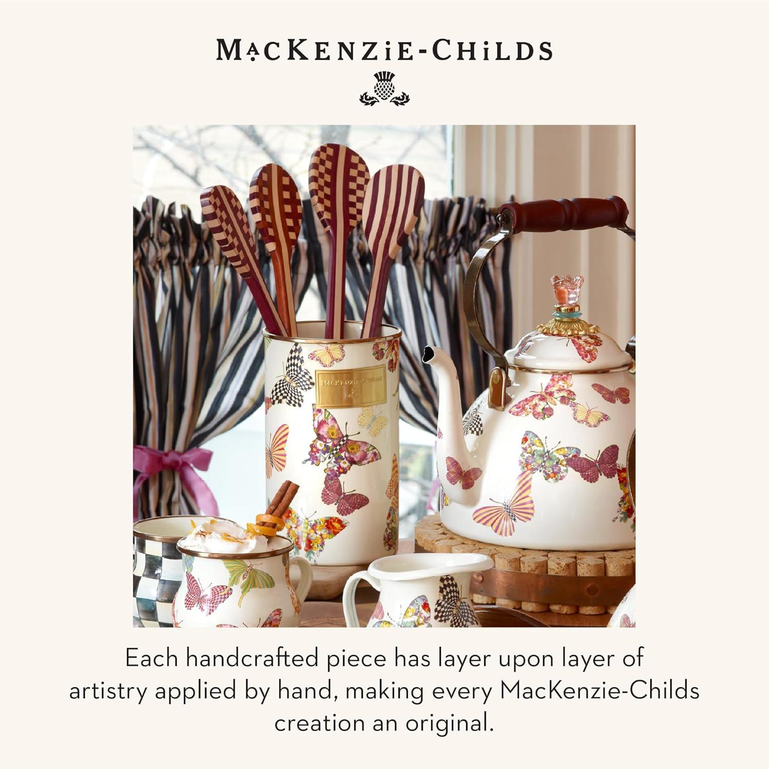 image:imageMACKENZIECHILDS Enamel Utensil Holder Stylish Kitchen Countertop Organizer Wild Rose MauveButterfly Garden