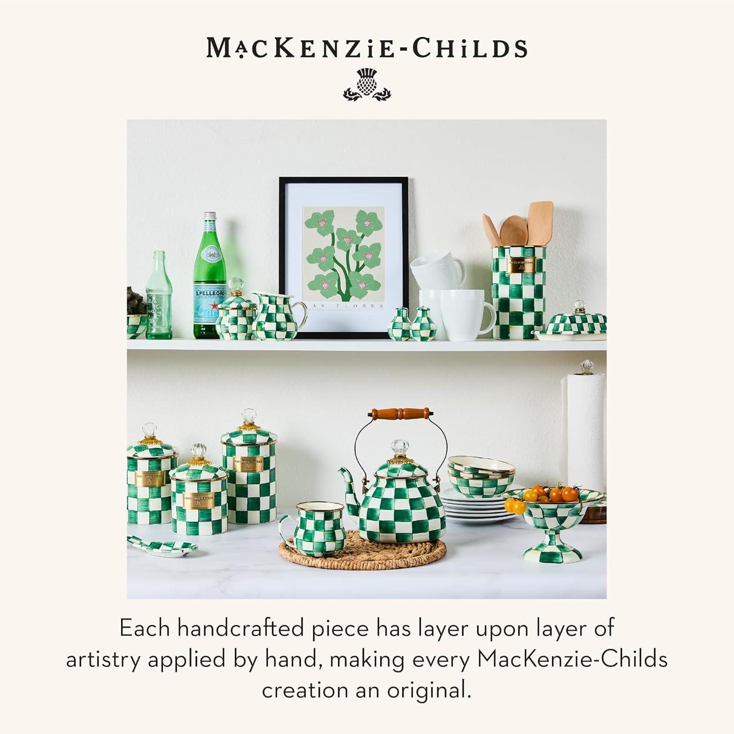 image:imageMACKENZIECHILDS Enamel Utensil Holder Stylish Kitchen Countertop Organizer Wild Rose MauveEmerald Check