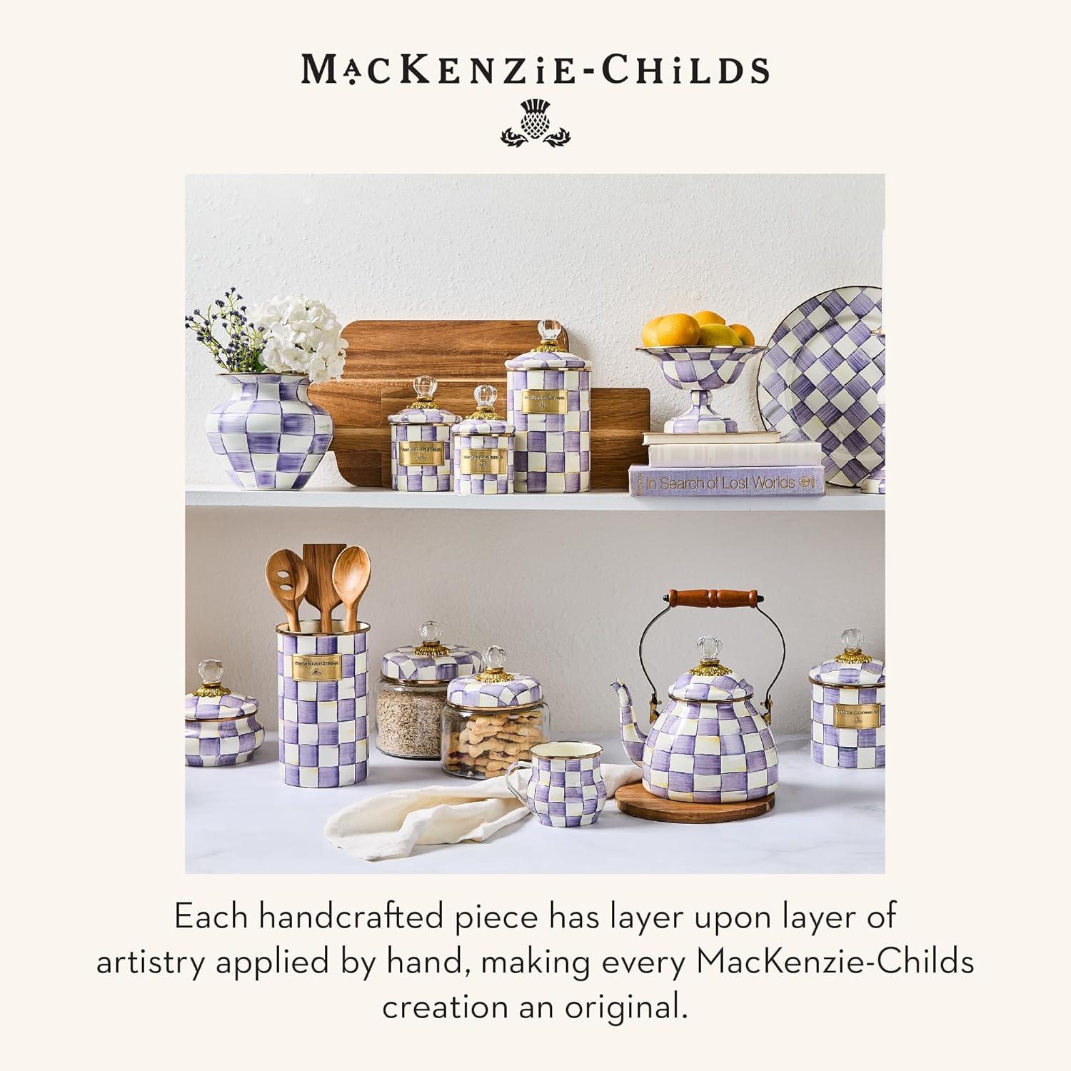 image:imageMACKENZIECHILDS Enamel Utensil Holder Stylish Kitchen Countertop Organizer Wild Rose MauveViolet Check
