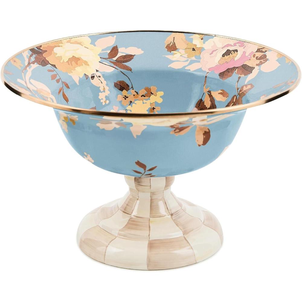image:imageMACKENZIECHILDS Enamel Compote Pedestal Serving Dish or Decorative Bowl Large Wild Rose SlateSlate Wild Rose