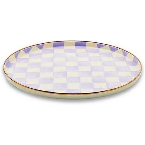 image:imageMACKENZIECHILDS Enamel Round Tray Decorative Serving Platter for Food and Drinks Wild Rose MauveViolet Check