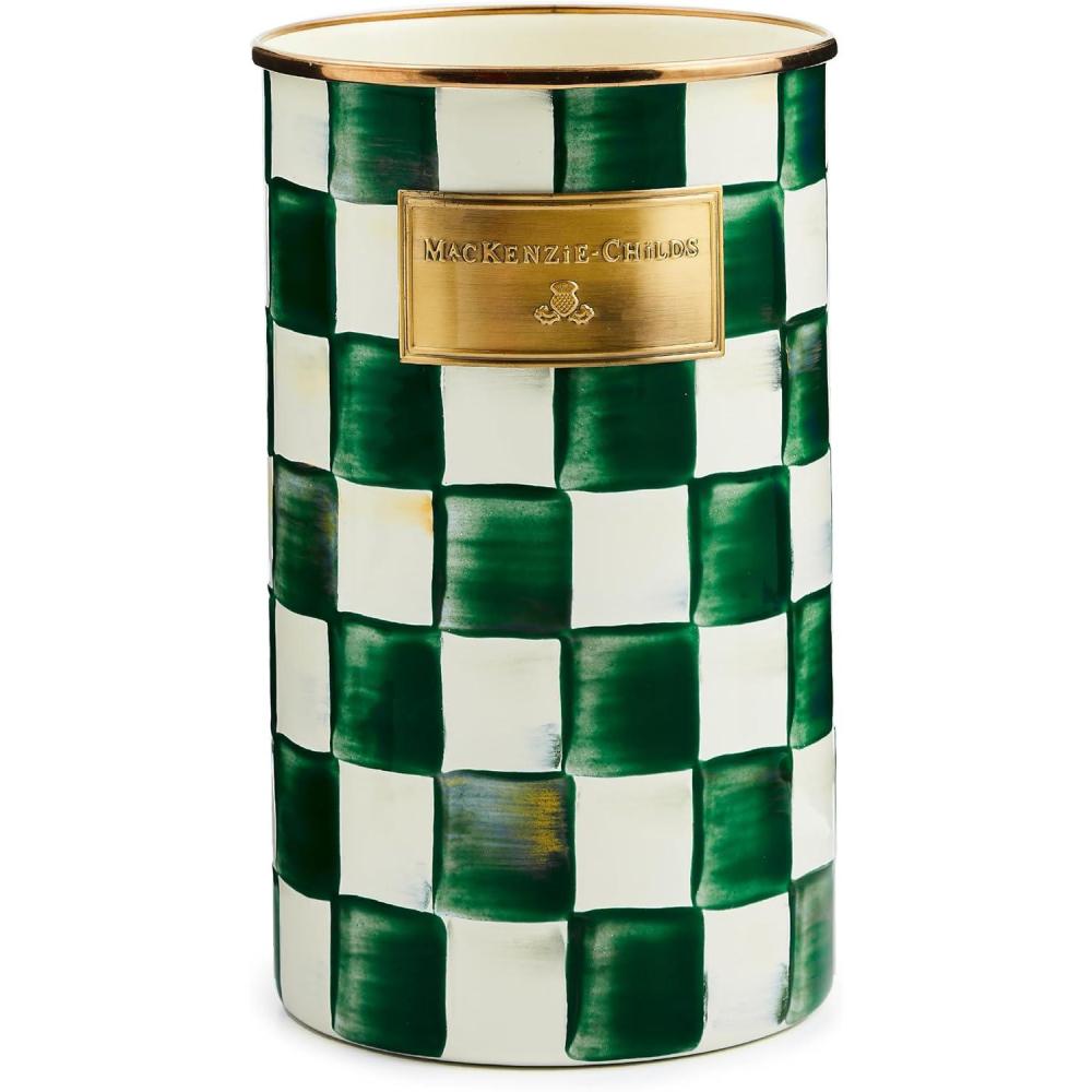 image:imageMACKENZIECHILDS Enamel Utensil Holder Stylish Kitchen Countertop Organizer Wild Rose MauveEmerald Check