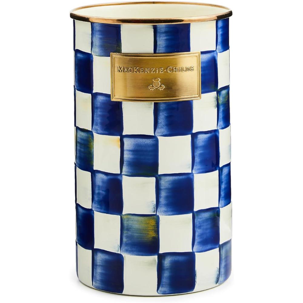 image:imageMACKENZIECHILDS Enamel Utensil Holder Stylish Kitchen Countertop Organizer Wild Rose MauveRoyal Check