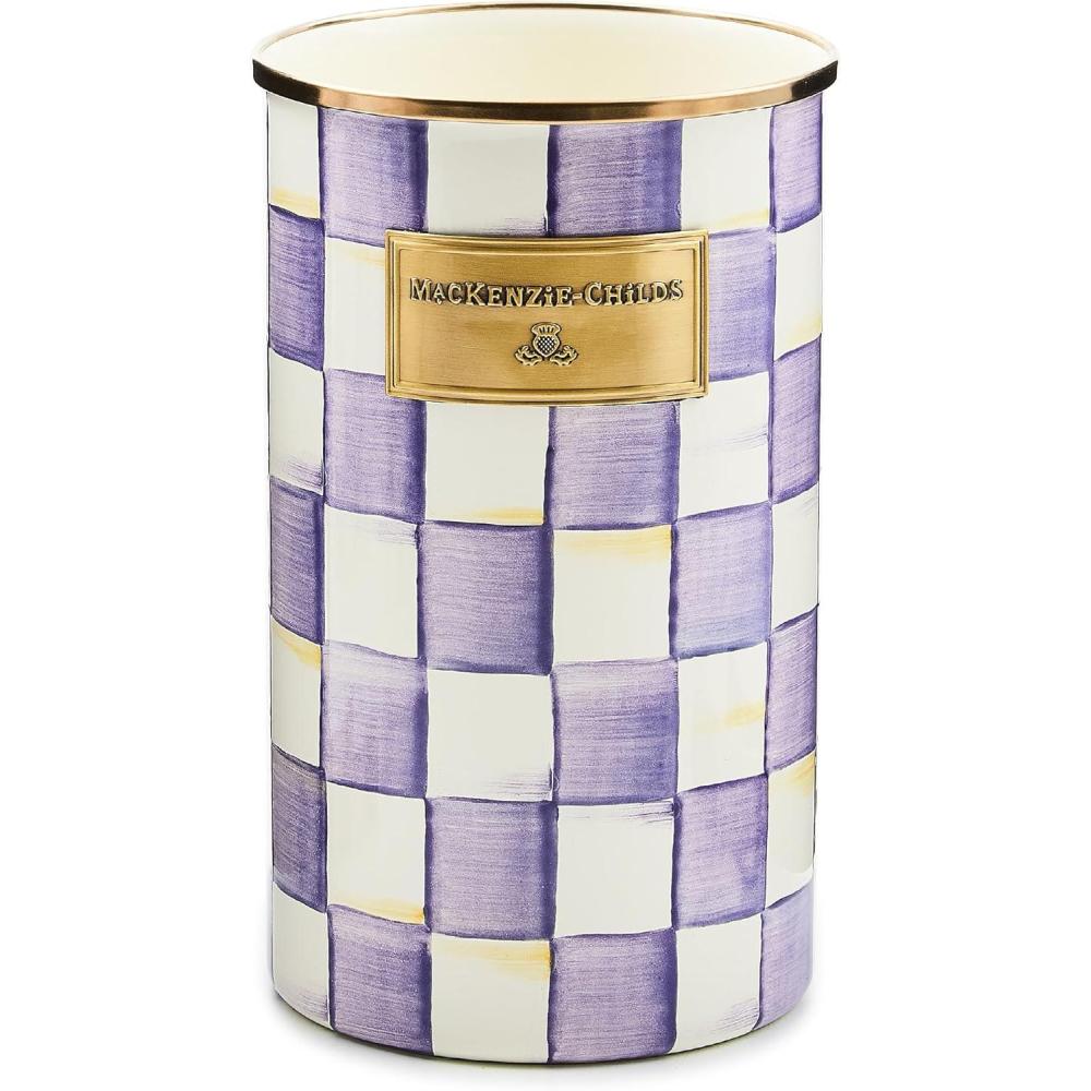 image:imageMACKENZIECHILDS Enamel Utensil Holder Stylish Kitchen Countertop Organizer Wild Rose MauveViolet Check