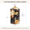 MACKENZIE-CHILDS Enamel Canister, Kitchen Storage Container with Lid, Large, 64-Ounce Capacity, Wild Rose Slate(Brown Wild Rose)