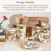 MACKENZIE-CHILDS Enamel Canister, Kitchen Storage Container with Lid, Large, 64-Ounce Capacity, Wild Rose Slate(Butterfly Garden)