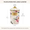 MACKENZIE-CHILDS Enamel Canister, Kitchen Storage Container with Lid, Large, 64-Ounce Capacity, Wild Rose Slate(Pink Wildflower)