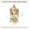 MACKENZIE-CHILDS Enamel Canister, Kitchen Storage Container with Lid, Large, 64-Ounce Capacity, Wild Rose Slate(White Flower Market)