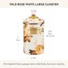 MACKENZIE-CHILDS Enamel Canister, Kitchen Storage Container with Lid, Large, 64-Ounce Capacity, Wild Rose Slate(White Wild Rose)