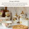 MACKENZIE-CHILDS Enamel Canister, Kitchen Storage Container with Lid, Large, 64-Ounce Capacity, Wild Rose Slate(White Wild Rose)