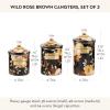 MACKENZIE-CHILDS Enamel Canister Set, Small (38 oz.), Medium (48 oz.), and Large (64 oz.) Kitchen Containers, Brown Wild Rose(Brown Wild Rose)