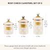 MACKENZIE-CHILDS Enamel Canister Set, Small (38 oz.), Medium (48 oz.), and Large (64 oz.) Kitchen Containers, Brown Wild Rose(Rosy Check)