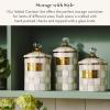 MACKENZIE-CHILDS Enamel Canister Set, Small (38 oz.), Medium (48 oz.), and Large (64 oz.) Kitchen Containers, Brown Wild Rose(Sterling Check)