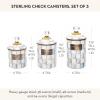 MACKENZIE-CHILDS Enamel Canister Set, Small (38 oz.), Medium (48 oz.), and Large (64 oz.) Kitchen Containers, Brown Wild Rose(Sterling Check)