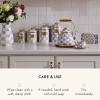 MACKENZIE-CHILDS Enamel Canister Set, Small (38 oz.), Medium (48 oz.), and Large (64 oz.) Kitchen Containers, Brown Wild Rose(Violet Check)