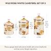MACKENZIE-CHILDS Enamel Canister Set, Small (38 oz.), Medium (48 oz.), and Large (64 oz.) Kitchen Containers, Brown Wild Rose(White Wild Rose)