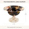 MACKENZIE-CHILDS Enamel Compote, Pedestal Serving Dish or Decorative Bowl, Large, Wild Rose Slate(Brown Wild Rose)